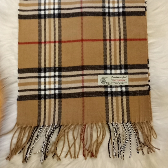 Camel Plaid Pashmina Cashmere Feel Scarf - Picture 7 of 15
